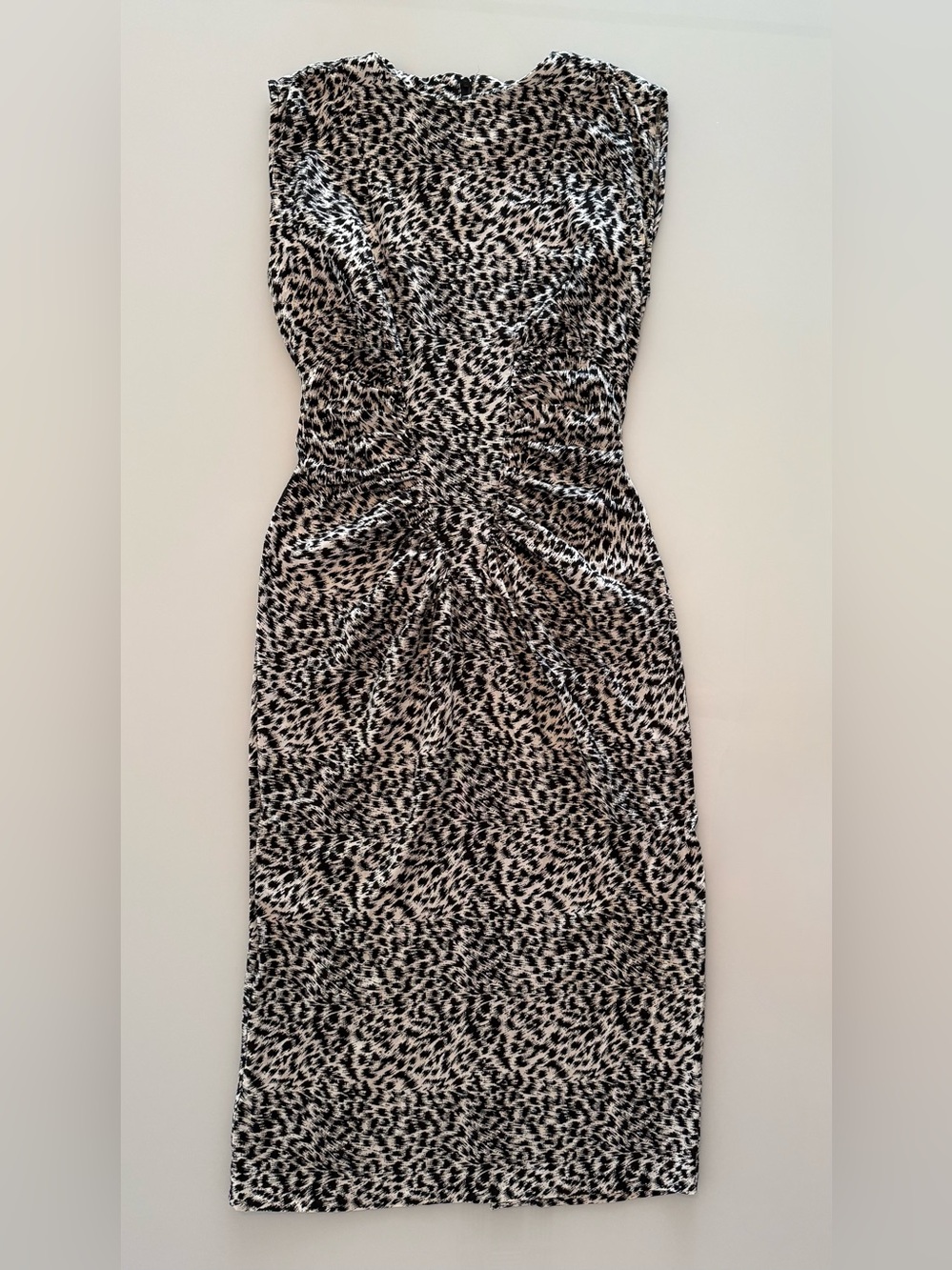 80’s Vintage Leopard Print Ruched Midi Dress - Size 9/10 - Excellent Condition